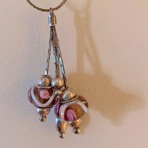 Vintage Italian lamp work beads & sterling silver bobbles necklace (925)  💜🩶